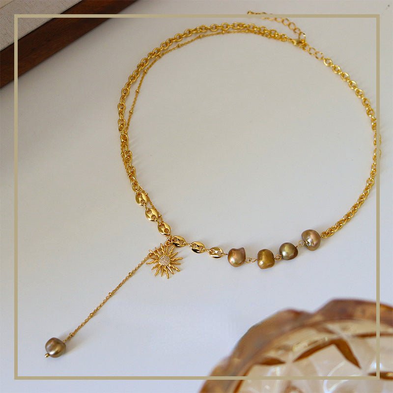 Ladies Vintage Personalized Sun Freshwater Pearl Necklace - jewelry - weilin.com