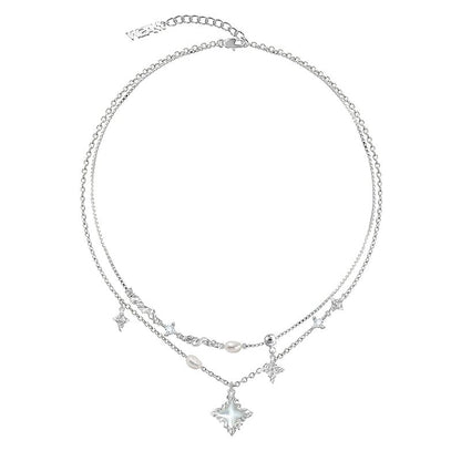 Layered pearl necklace with star pendant - jewelry - weilin.com