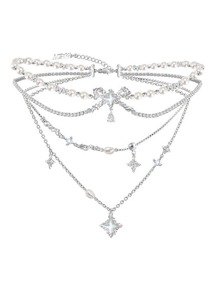 Layered pearl necklace with star pendant - jewelry - weilin.com