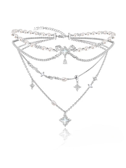 Layered pearl necklace with star pendant - jewelry - weilin.com