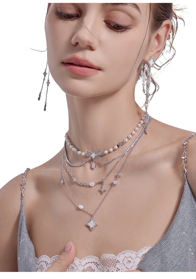 Layered pearl necklace with star pendant - jewelry - weilin.com