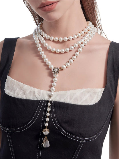 Long pearl necklace with multiple layers - jewelry - weilin.com