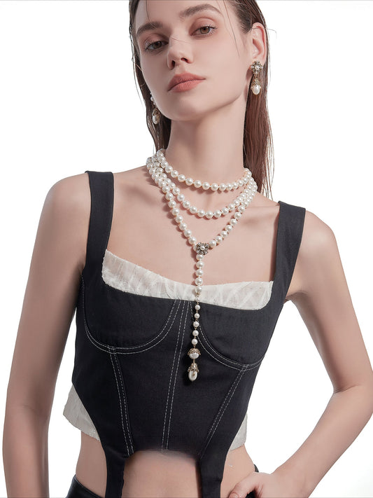 Long pearl necklace with multiple layers - jewelry - weilin.com