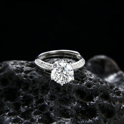 Luxury and noble round single grain zircon ring - jewelry - weilin.com