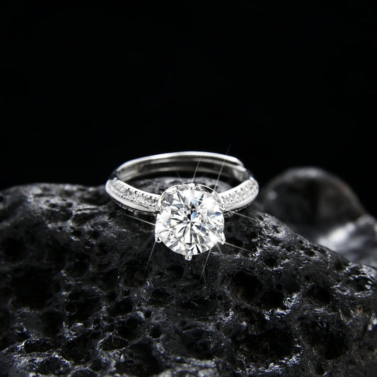 Luxury and noble round single grain zircon ring - jewelry - weilin.com