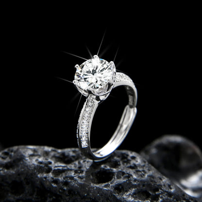 Luxury and noble round single grain zircon ring - jewelry - weilin.com