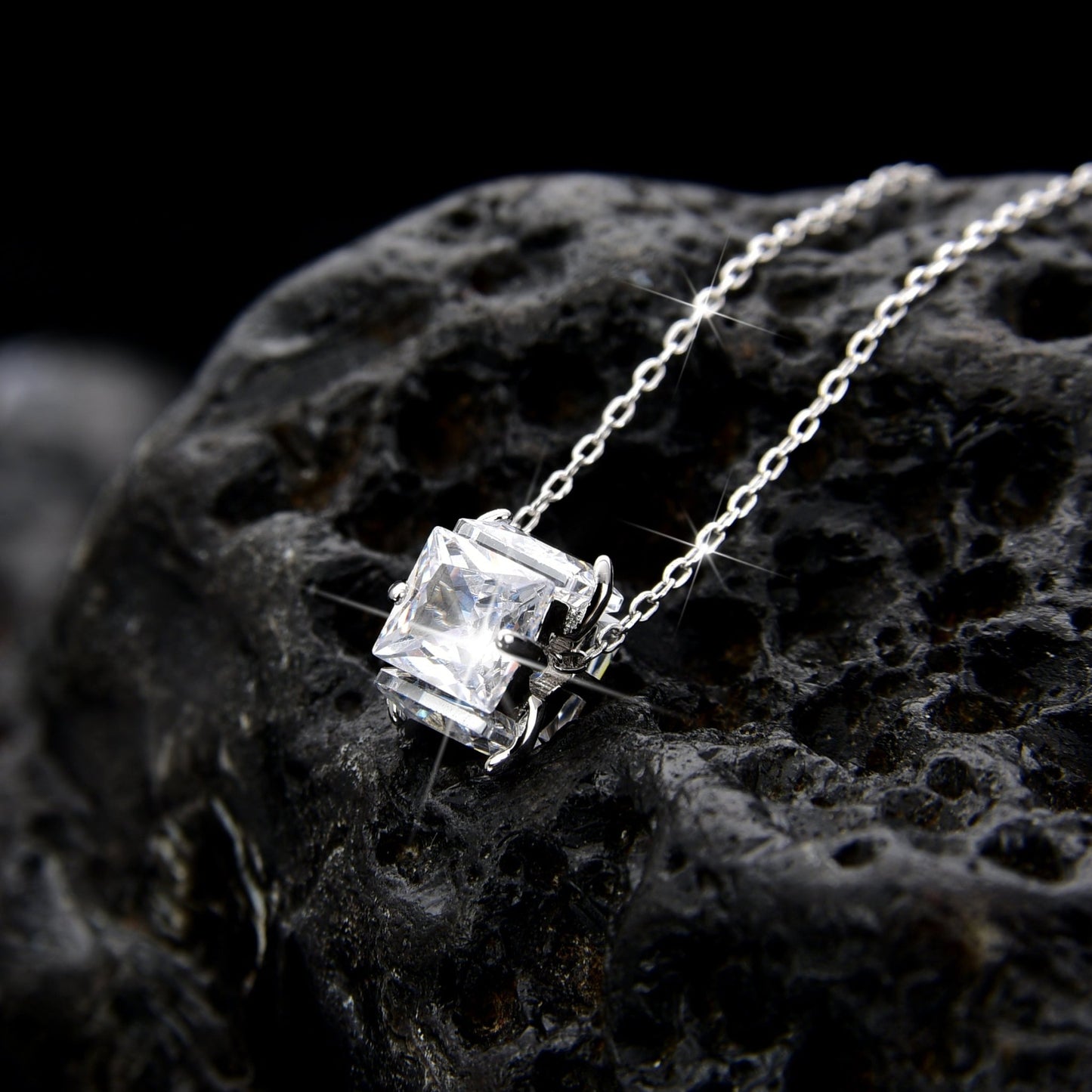 Luxury and Noble Square Zirconia Pendant Necklace - jewelry - weilin.com
