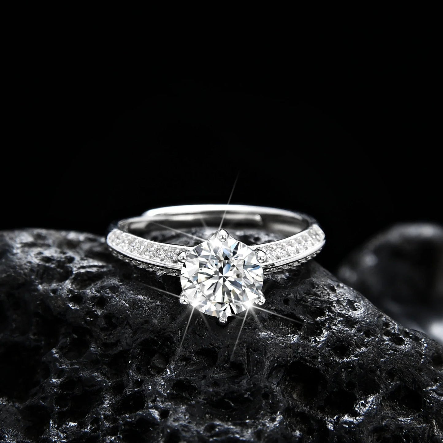 Luxury Half Wall Six Claw Zircon Ring - jewelry - weilin.com