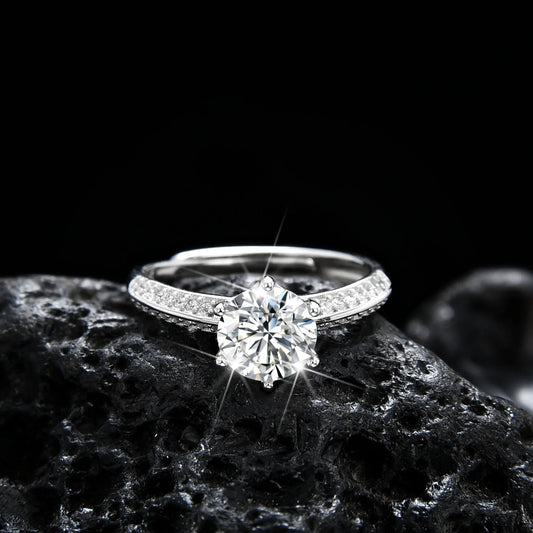 Luxury Half Wall Six Claw Zircon Ring - jewelry - weilin.com