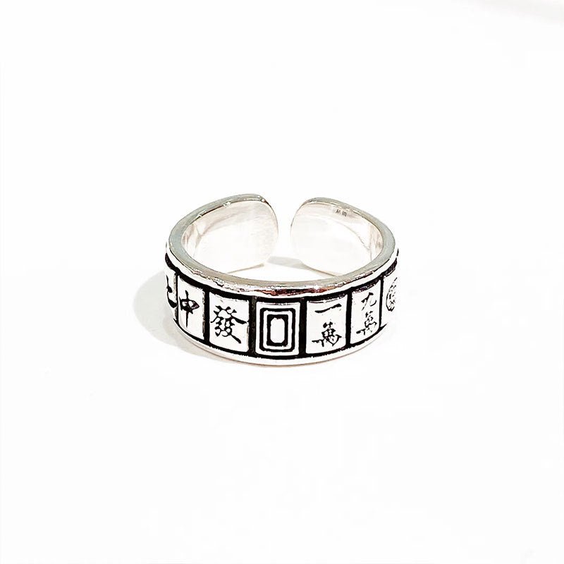 Mahjong open sterling silver ring - jewelry - weilin.com