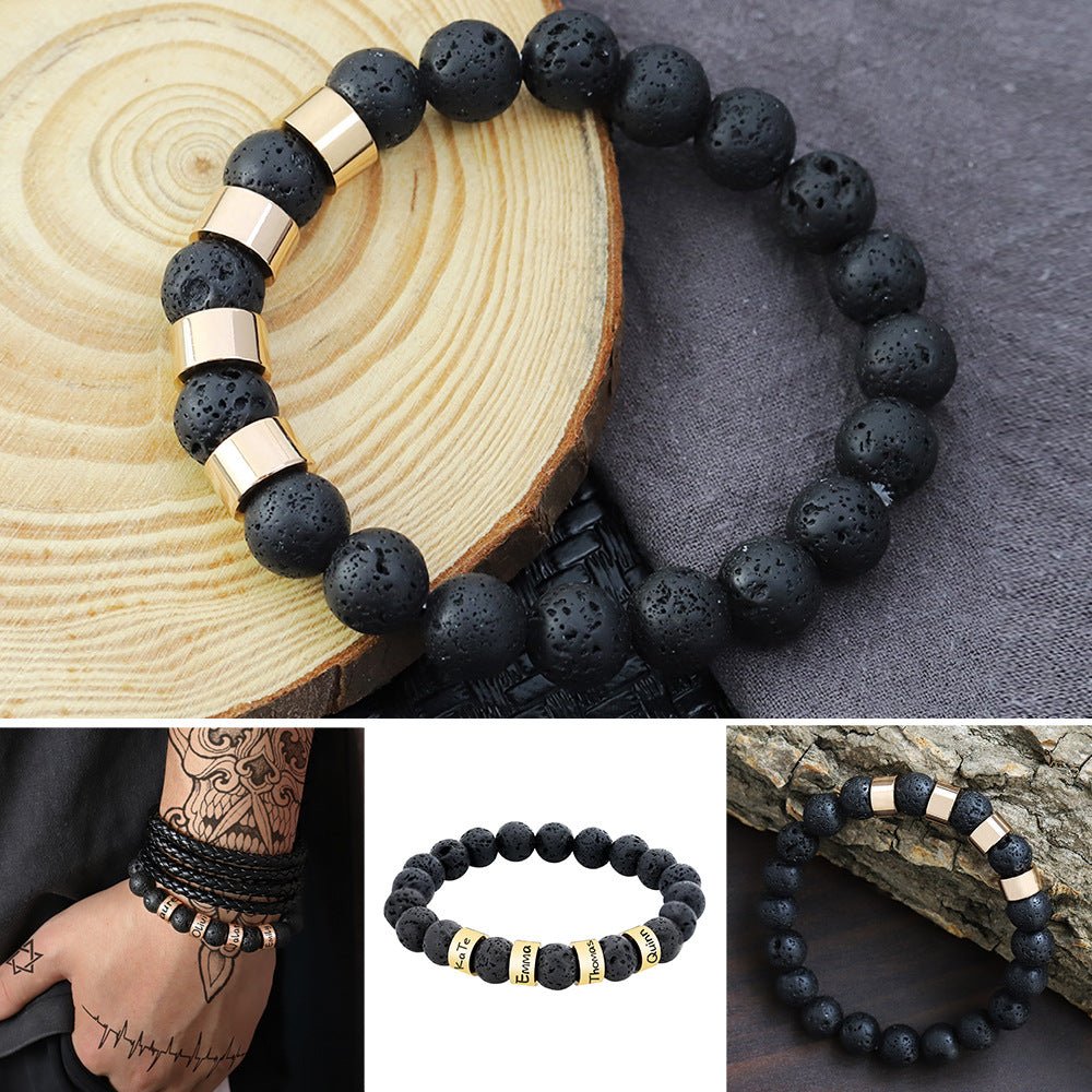 Men's engraved lava stone bead bracelet - jewelry - weilin.com
