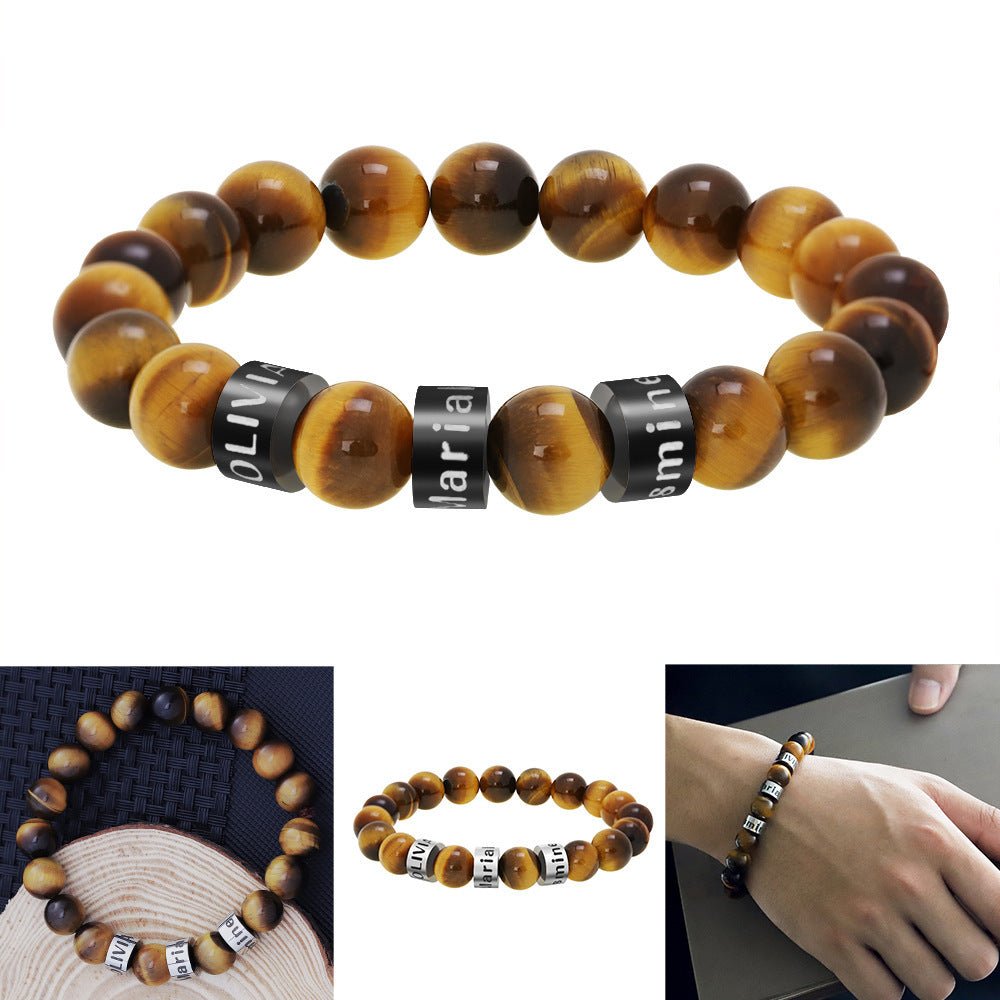 Men's engraved lava stone bead bracelet - jewelry - weilin.com