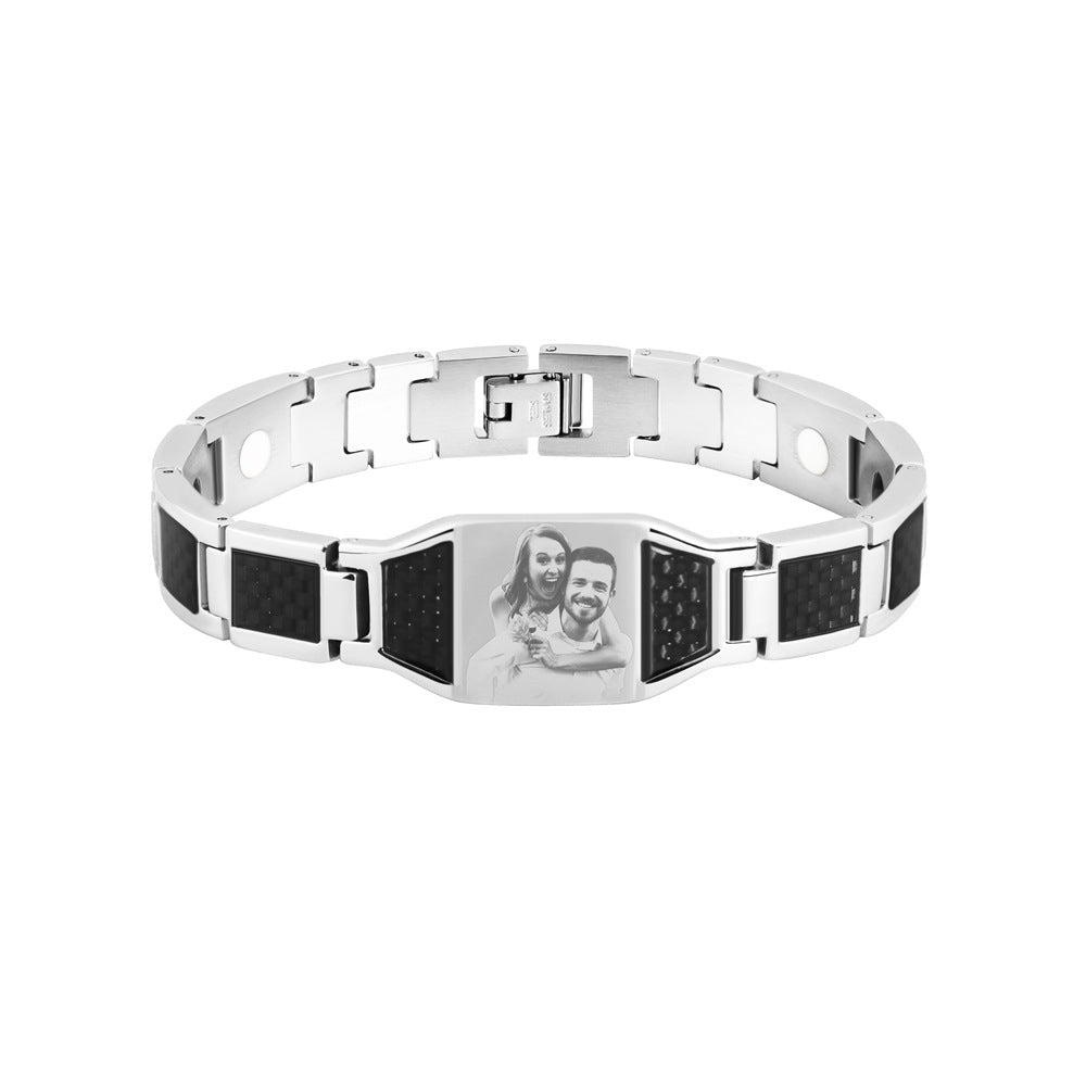 Men's engraved leather strap bracelet - jewelry - weilin.com