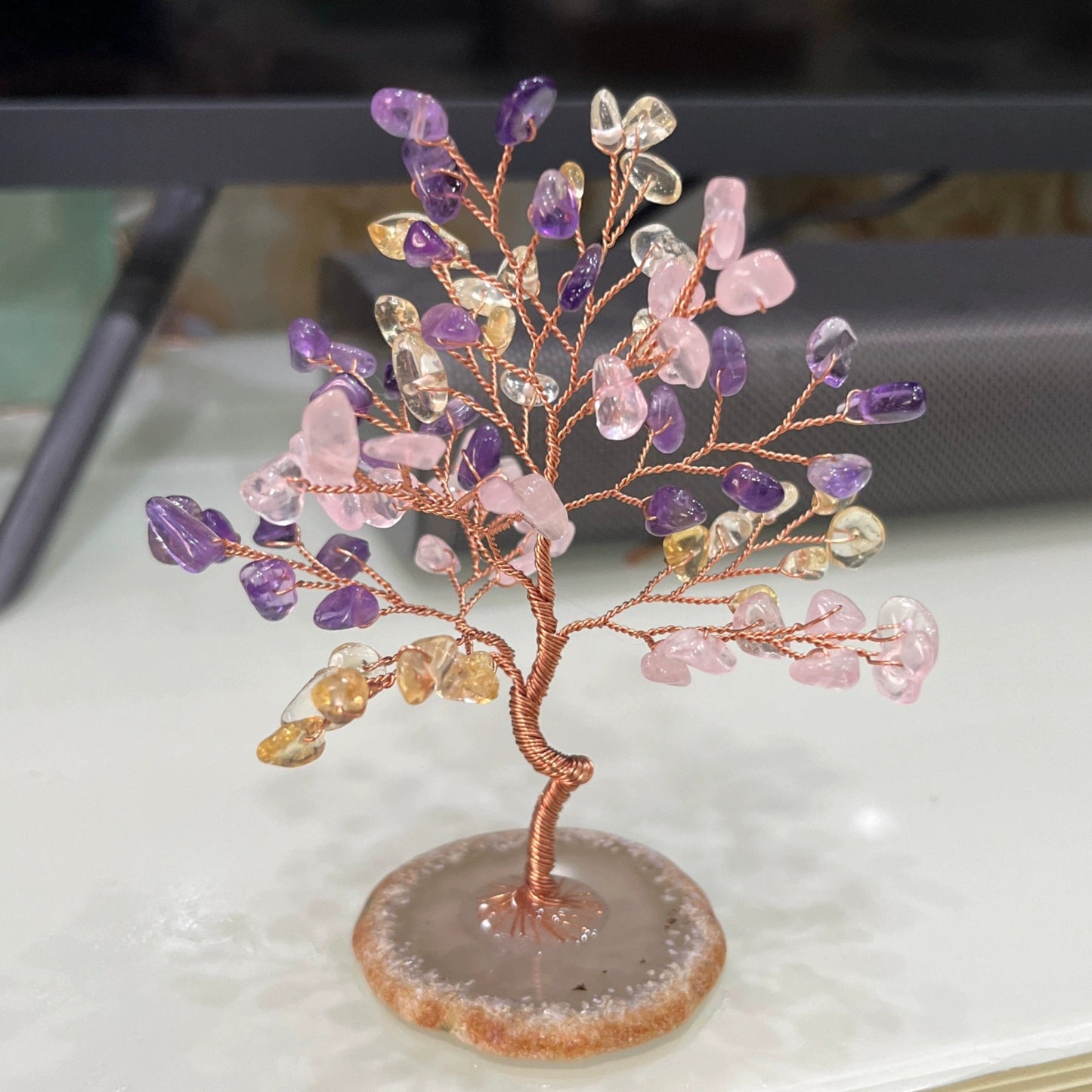 Natural crystal peach blossom fortune tree ornaments - jewelry - weilin.com