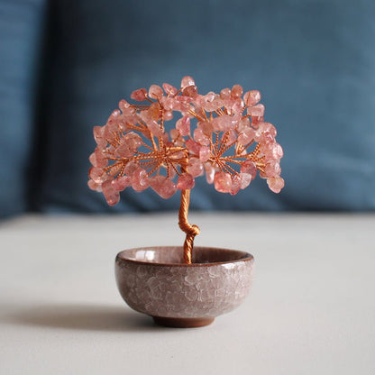 Natural pink crystal peach tree ornaments - jewelry - weilin.com