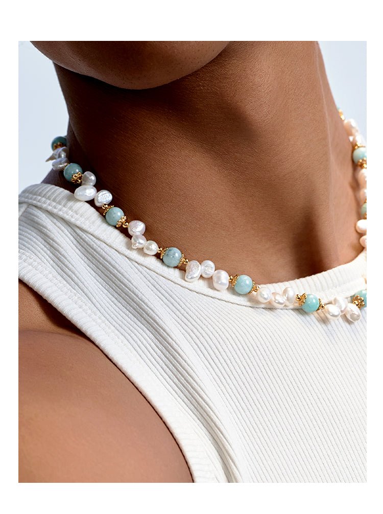 Natural stone pearl hip - hop necklace - jewelry - weilin.com