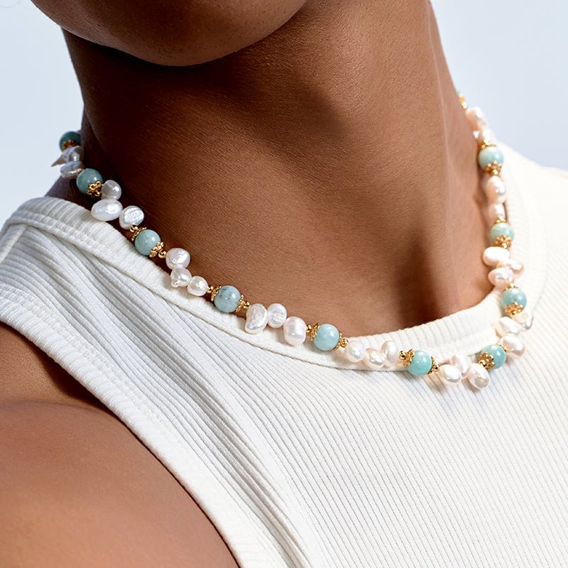 Natural stone pearl hip - hop necklace - jewelry - weilin.com