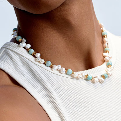 Natural stone pearl hip - hop necklace - jewelry - weilin.com