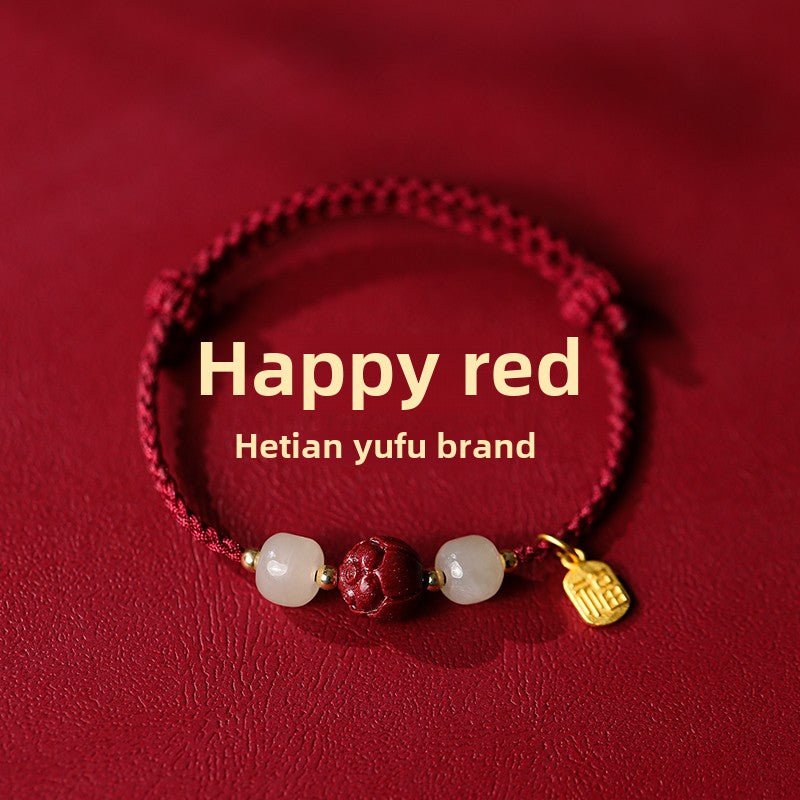 New Chinese style ashore cinnabar lotus red rope braided bracelet - jewelry - weilin.com