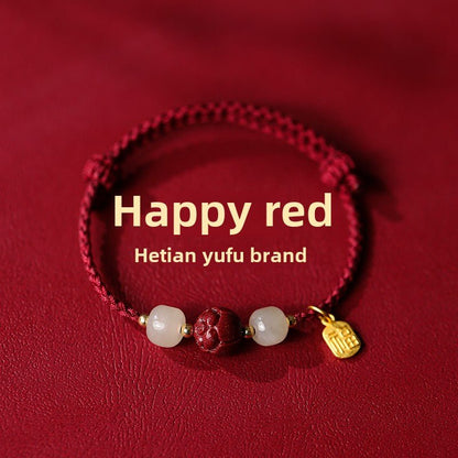 New Chinese style ashore cinnabar lotus red rope braided bracelet - jewelry - weilin.com