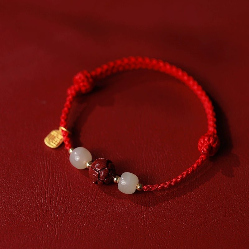 New Chinese style ashore cinnabar lotus red rope braided bracelet - jewelry - weilin.com