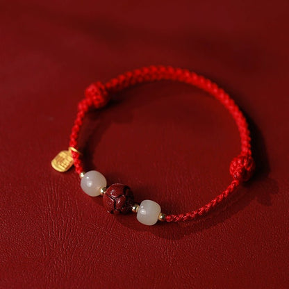 New Chinese style ashore cinnabar lotus red rope braided bracelet - jewelry - weilin.com
