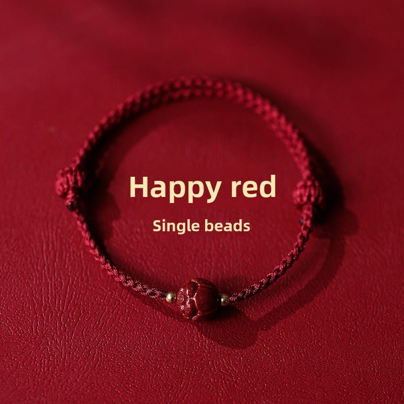 New Chinese style ashore cinnabar lotus red rope braided bracelet - jewelry - weilin.com