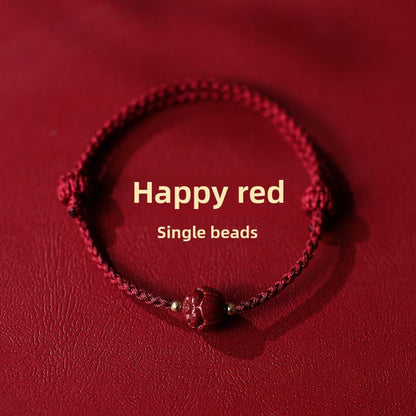 New Chinese style ashore cinnabar lotus red rope braided bracelet - jewelry - weilin.com