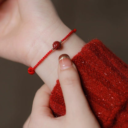 New Chinese style ashore cinnabar lotus red rope braided bracelet - jewelry - weilin.com