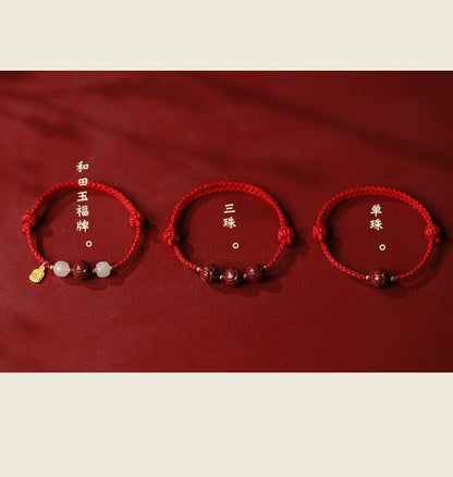 New Chinese style ashore cinnabar lotus red rope braided bracelet - jewelry - weilin.com