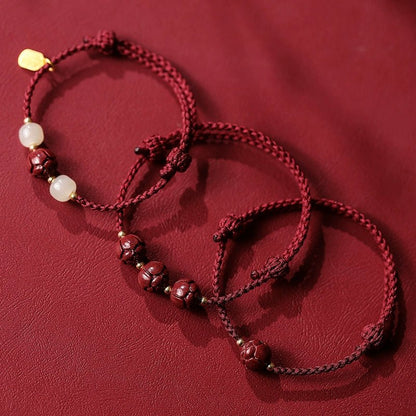 New Chinese style ashore cinnabar lotus red rope braided bracelet - jewelry - weilin.com