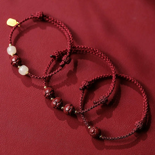 New Chinese style ashore cinnabar lotus red rope braided bracelet - jewelry - weilin.com