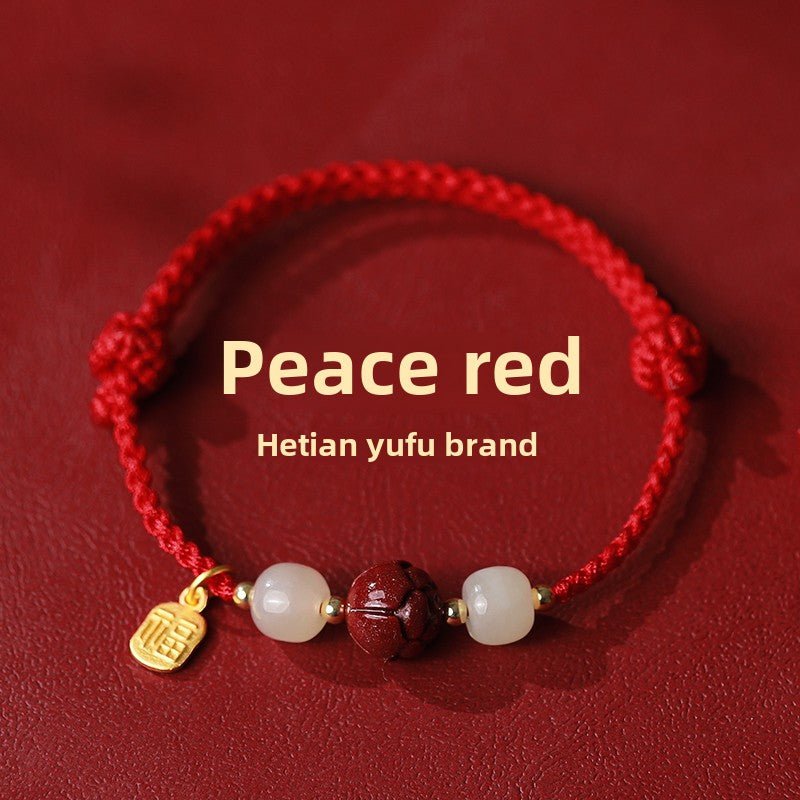 New Chinese style ashore cinnabar lotus red rope braided bracelet - jewelry - weilin.com
