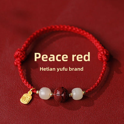 New Chinese style ashore cinnabar lotus red rope braided bracelet - jewelry - weilin.com