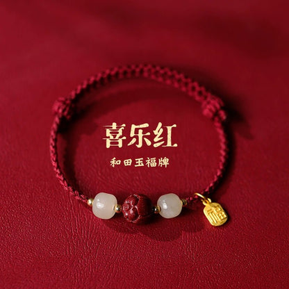 New Chinese style ashore cinnabar lotus red rope braided bracelet - jewelry - weilin.com