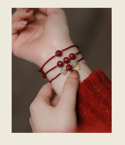 New Chinese style ashore cinnabar lotus red rope braided bracelet - jewelry - weilin.com