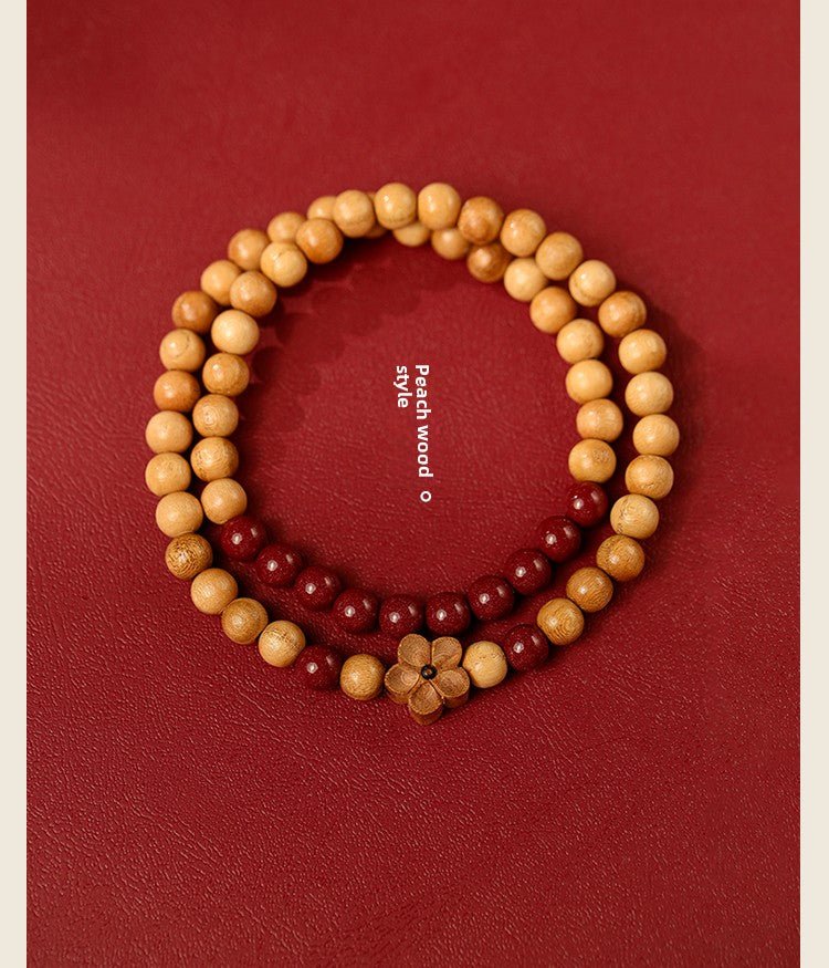 New Chinese style cinnabar purple gold sand bracelet multi - circle peach wood double circle peach blossom bracelet - jewelry - weilin.com