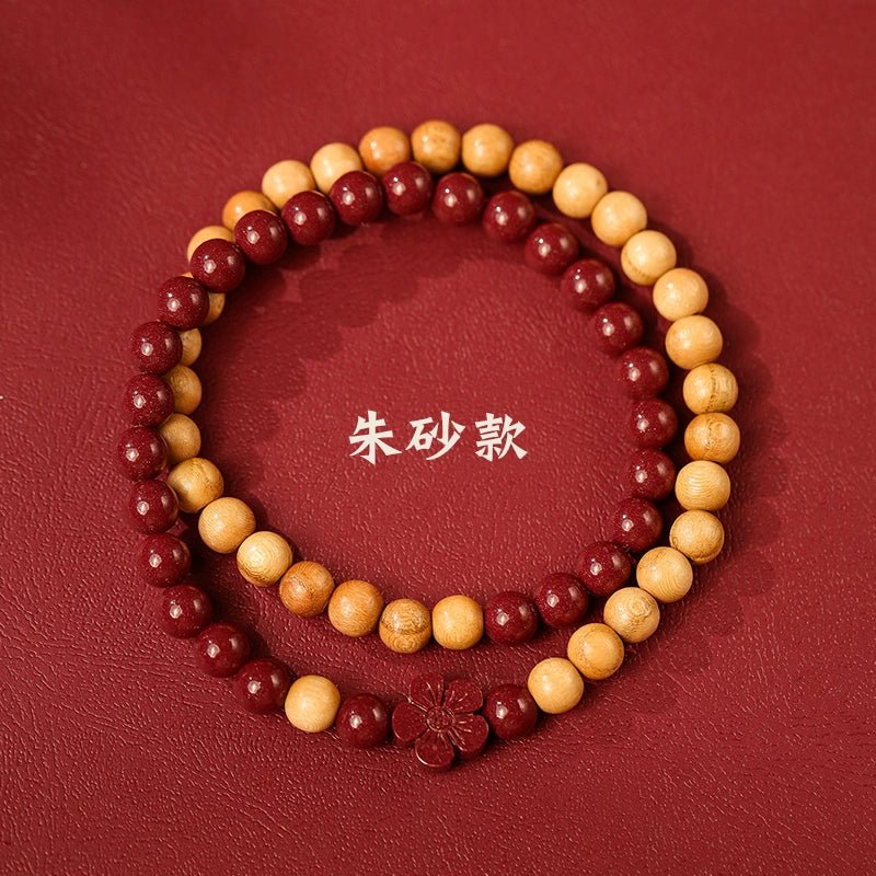 New Chinese style cinnabar purple gold sand bracelet multi - circle peach wood double circle peach blossom bracelet - jewelry - weilin.com
