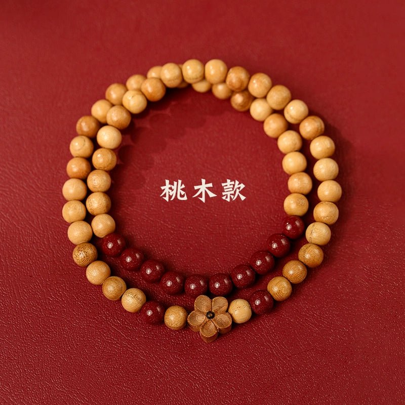 New Chinese style cinnabar purple gold sand bracelet multi - circle peach wood double circle peach blossom bracelet - jewelry - weilin.com