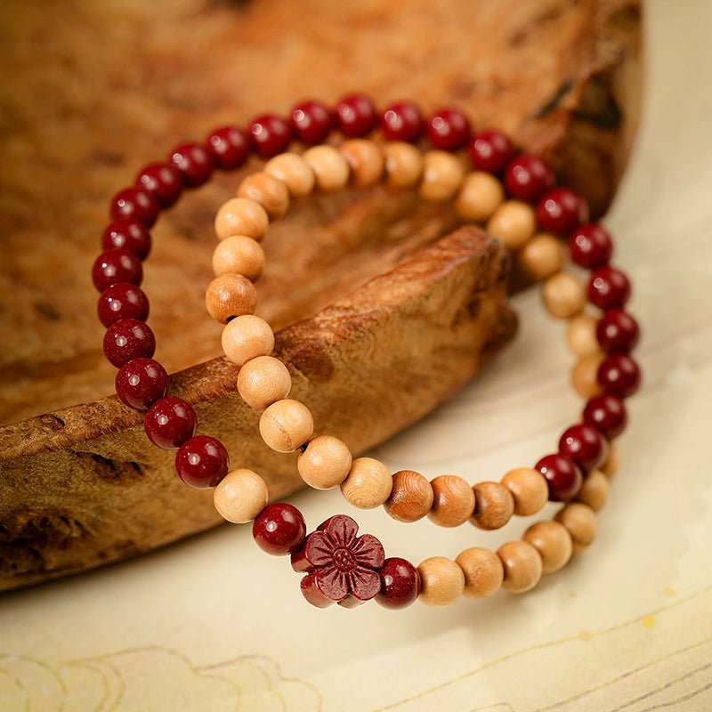 New Chinese style cinnabar purple gold sand bracelet multi - circle peach wood double circle peach blossom bracelet - jewelry - weilin.com