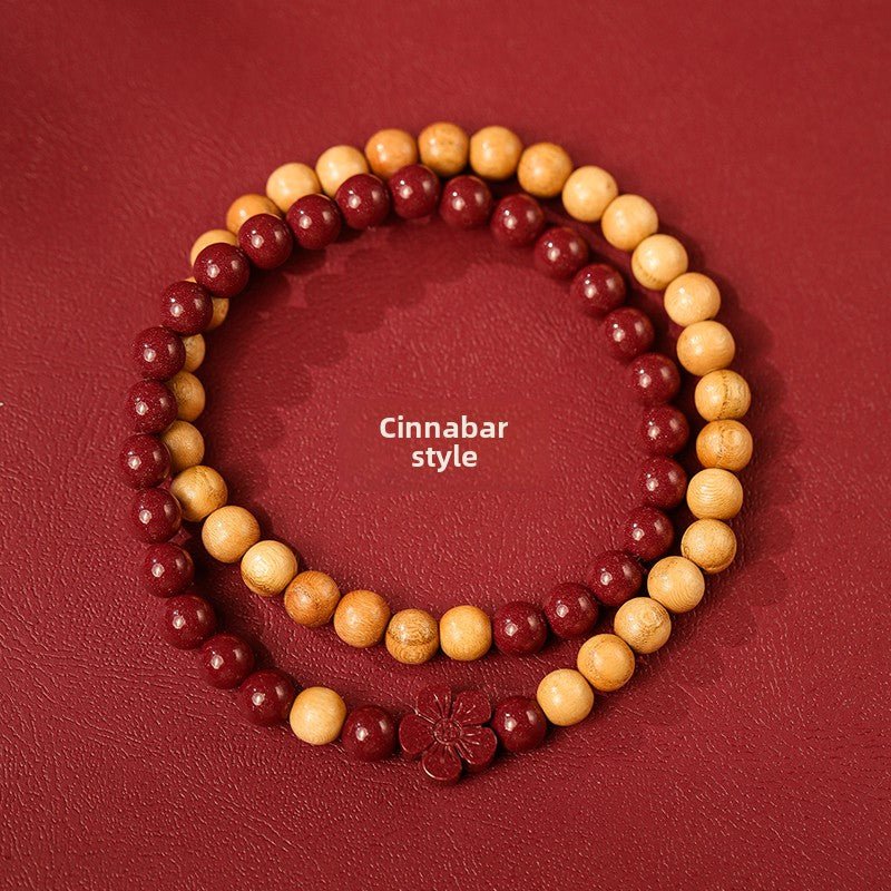 New Chinese style cinnabar purple gold sand bracelet multi - circle peach wood double circle peach blossom bracelet - jewelry - weilin.com