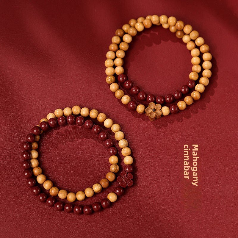 New Chinese style cinnabar purple gold sand bracelet multi - circle peach wood double circle peach blossom bracelet - jewelry - weilin.com