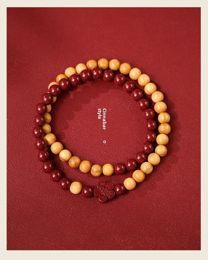New Chinese style cinnabar purple gold sand bracelet multi - circle peach wood double circle peach blossom bracelet - jewelry - weilin.com