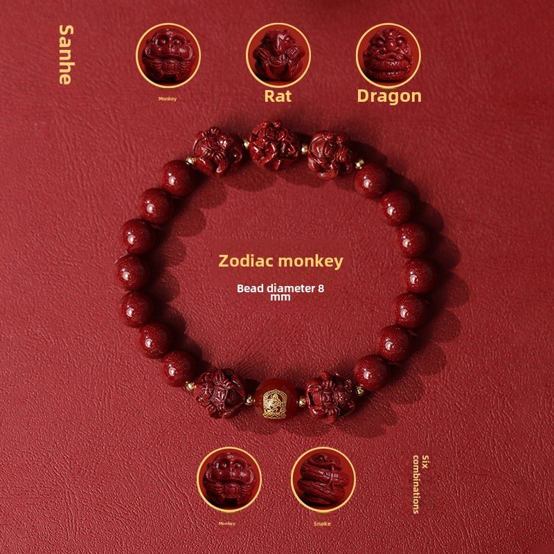 New Chinese style cinnabar purple gold sand bracelet zodiac men and women - jewelry - weilin.com