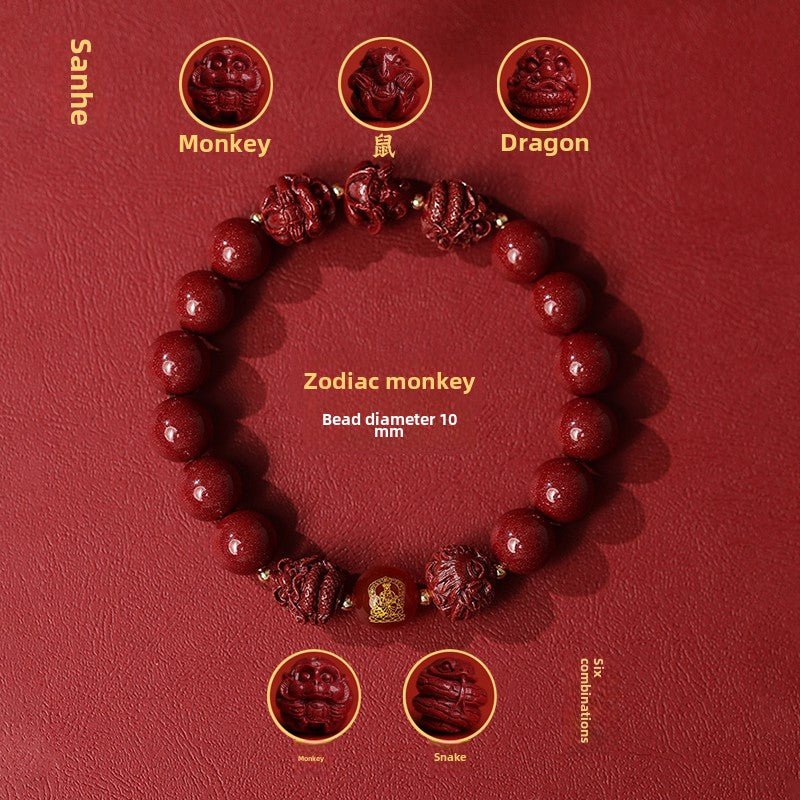 New Chinese style cinnabar purple gold sand bracelet zodiac men and women - jewelry - weilin.com