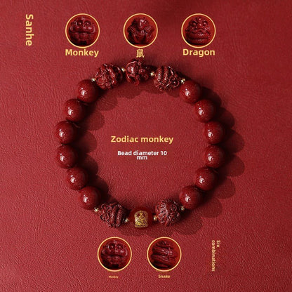 New Chinese style cinnabar purple gold sand bracelet zodiac men and women - jewelry - weilin.com