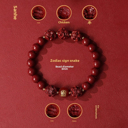 New Chinese style cinnabar purple gold sand bracelet zodiac men and women - jewelry - weilin.com