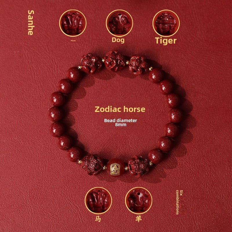 New Chinese style cinnabar purple gold sand bracelet zodiac men and women - jewelry - weilin.com