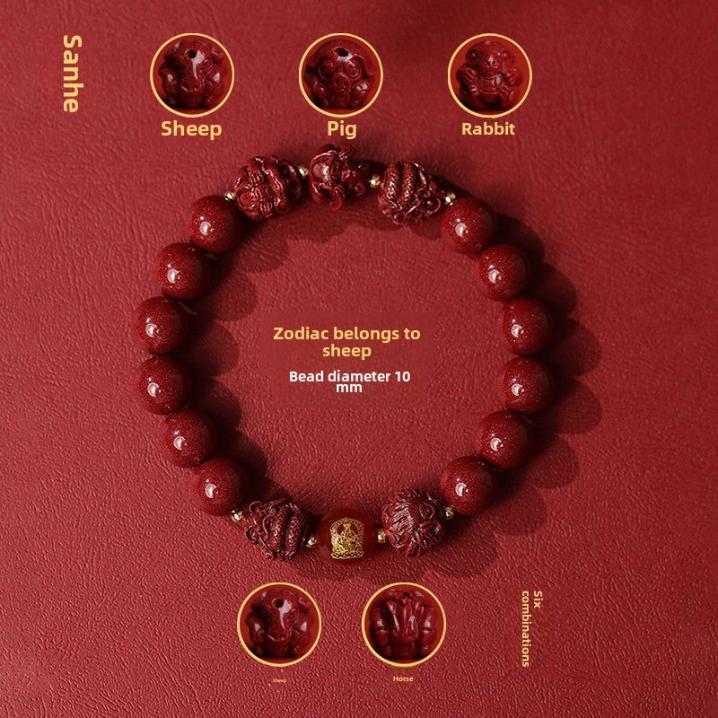 New Chinese style cinnabar purple gold sand bracelet zodiac men and women - jewelry - weilin.com