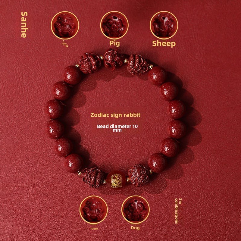 New Chinese style cinnabar purple gold sand bracelet zodiac men and women - jewelry - weilin.com